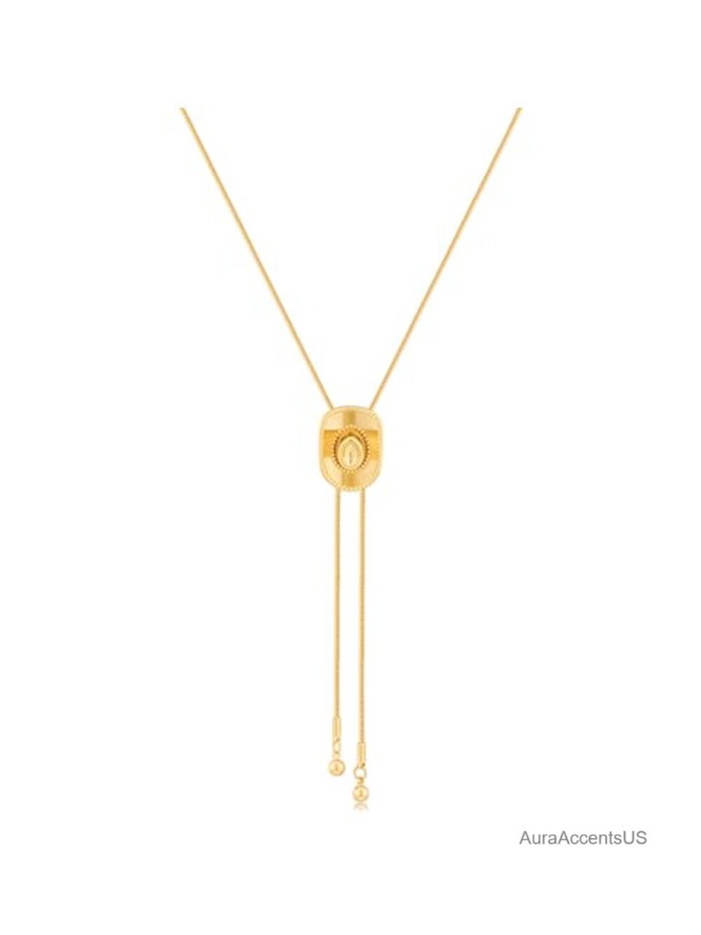 14K Gold-Plated Western Cowgirl Bolo Tie Necklace Y-Chain Cowboy Hat Pendant